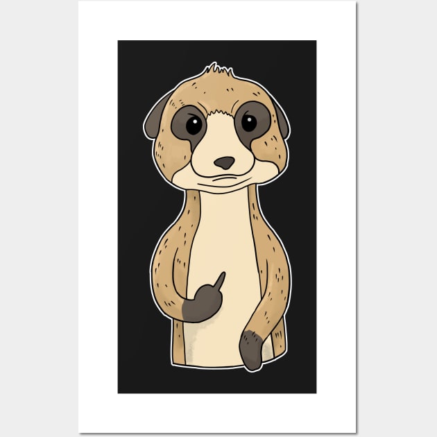 Grumpy Meerkat Holding Middle Finger Wall Art by Mesyo